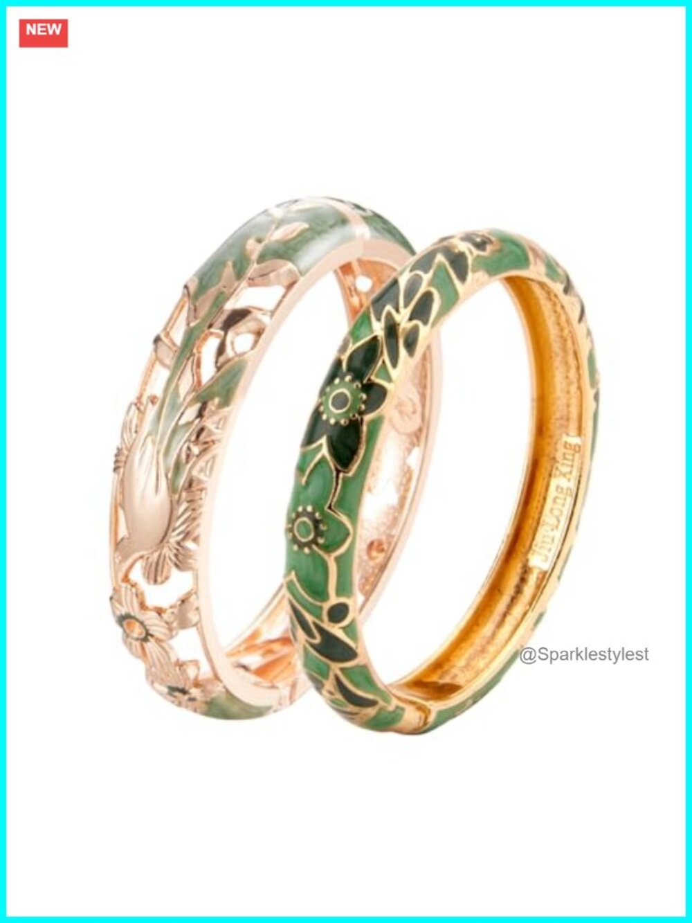Gold Plated Enamel Bangle Bracelet Set Spring Hinged Bird Design Gift